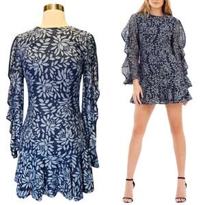 KEEPSAKE The Label Engage Floral Lace Mini Dress Long Sleeve Navy Blue Small EUC